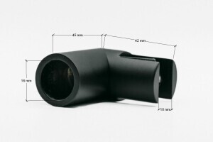 Schwarz matte Glashalterung f&uuml;r Stabilisationsstangen mit 16mm Durchmesser und Glasst&auml;rken zwischen 6 mm und 10 mm mit Ma&szlig;en