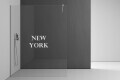 Duschtrennwand mit Schriftzug New York und Beschlägen in Chrom