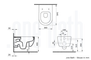 Sp&uuml;lrandlose H&auml;ngetoilette WC - Lifa Schwarz Matt 54 cm