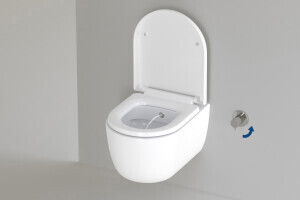 H&auml;nge WC in wei&szlig; glanz mit Vitra Wasserhahn...