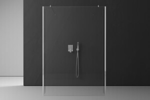 Duschglaswand mit ESG Glas offenem Einstieg und Chrom Beschl&auml;ge f&uuml;r ebenerdigen Aufbau