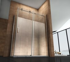 Duschkabine Glas minimal Design mit Schiebet&uuml;r auf Rollen