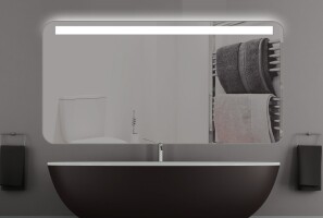 Badspiegel mit abgerundeten Ecken Lichtsteifen oben