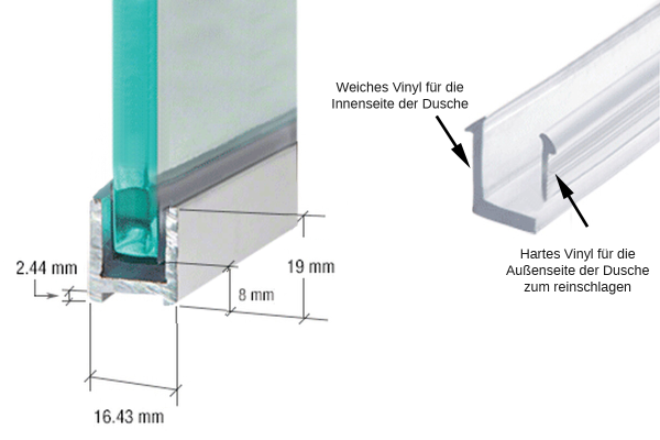 Aluminium Duschkabinen U-Profil Line für 8-10 mm Glasstärke 8 mm 100 cm Chromoptik - Line