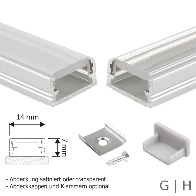 Halterungen Transparent Abdeckung LED Aluprofil RELING für Schränke 2m Grau