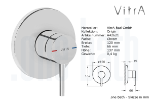VitrA Origin Absperrventil Chrom mit Unterputzmodul Kalt/Warm
