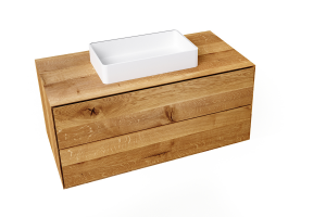 Waschtischunterschrank Holz Eiche - 2 Schubladen - Push...