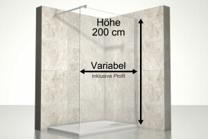 Duschwand Glas 200cm Heidi, variable Breite