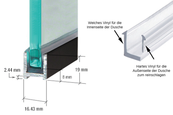 Dusche U-Profil Schwarz für 8-10 mm Glasstärke - Line